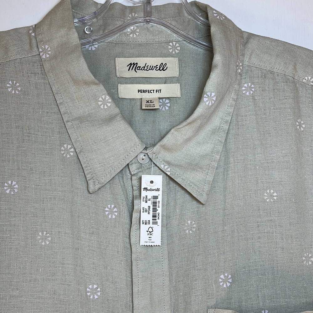 Madewell Perfect Fit  Short Sleeve Linen Button Down Shirt Mens Size XL NWT